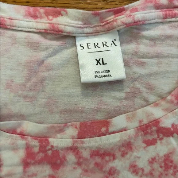 Serra Shirt Women’s XL Pink White Tie Dye Short Sleeve Top Round Neck Casual - Picture 3 of 5